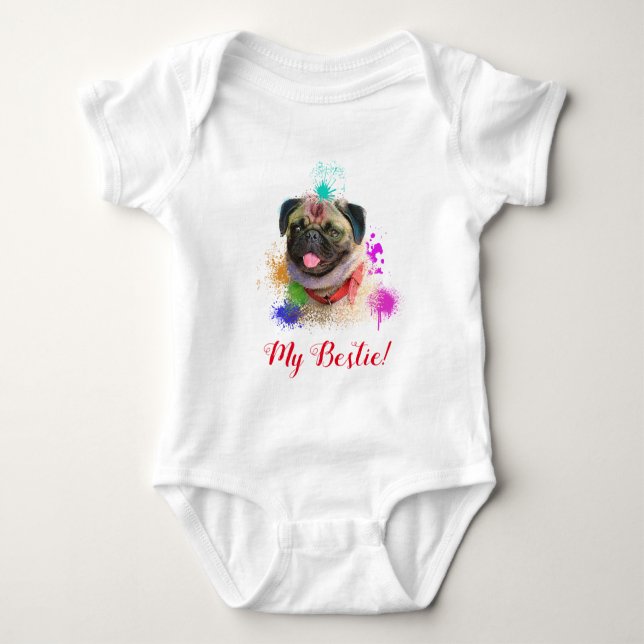 Splash Art Cute Pug Dog Baby Bodysuit  (Front)