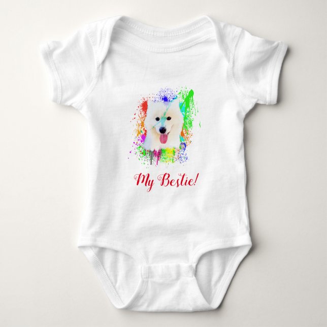 Splash Art Cute Samoyed Dog Baby Bodysuit (Front)