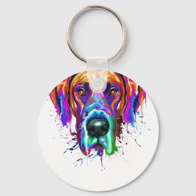 Splash Art Great Dane Puppy Lover Gifts Key Ring (Front)
