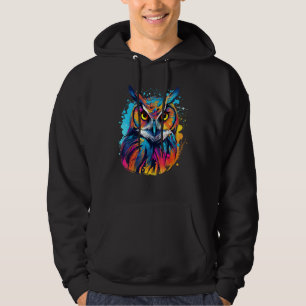 Splash Art Owls Lover Colourful Long Eared Owl Hoodie