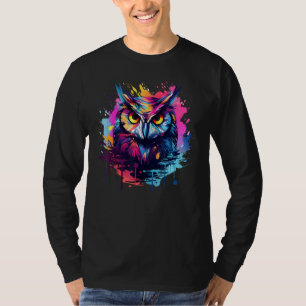 Splash Art Owls Lover Colourful Western Screech Ow T-Shirt