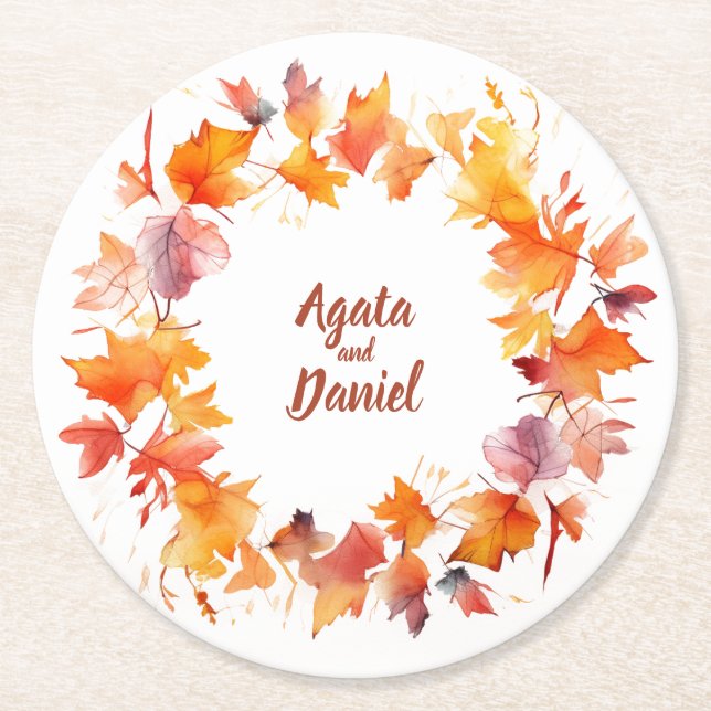 Splash Autumn Water: Personalized Wedding Coasters (Front)