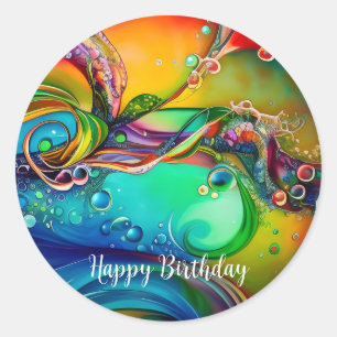 Splash! Colourful bubbles Abstract Birthday Classic Round Sticker