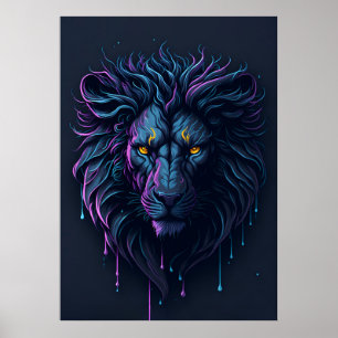 Splash Dripping Colorful Lion Head Poster