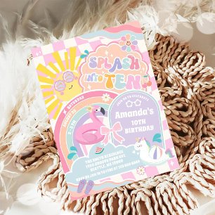Splash in to Ten Retro Groovy Daisy 10th Birthday  Invitation