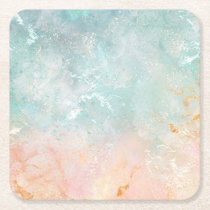 Splash Ink Watercolor Background, pastel colourful Square Paper Coaster