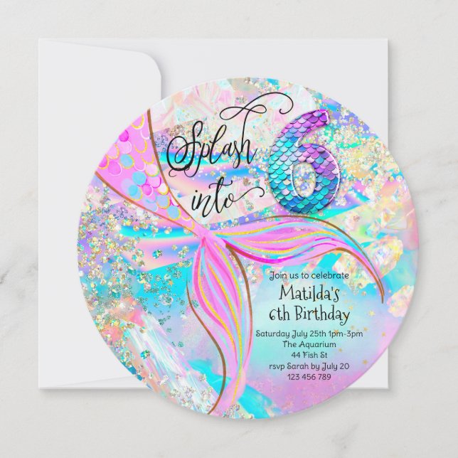 Splash into 6 Mermaid Birthday Invitation (Front)