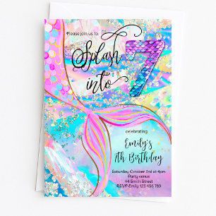 Splash into 7, Mermaids Birthday Invitation