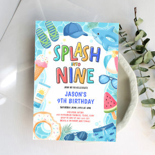 Splash Into 9th Birthday Pool Party Invitation