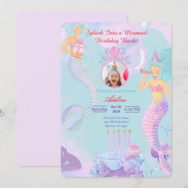 Splash Into a Mermaid Birthday Bash! Invitation (Front/Back)