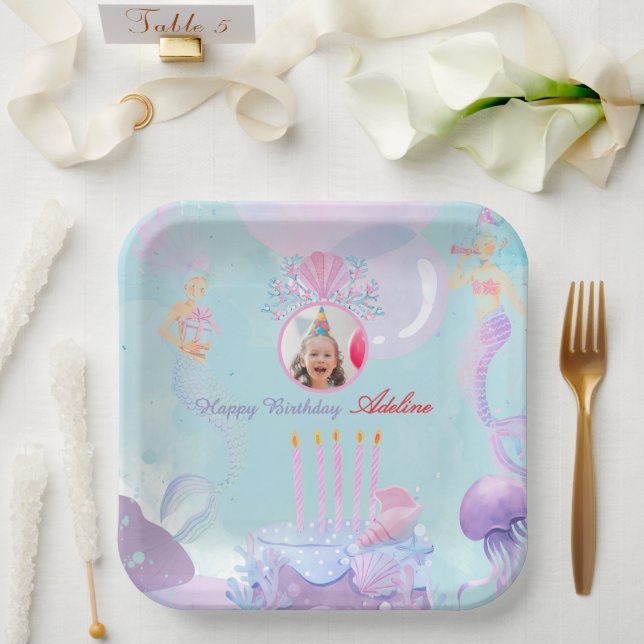 Splash Into a Mermaid Birthday Bash! Paper Plate (Wedding)