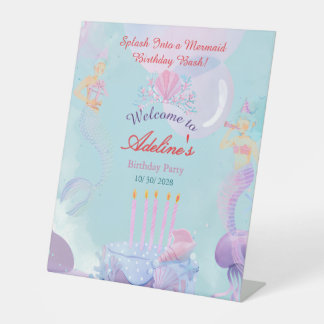 Splash Into a Mermaid Birthday Bash! Pedestal Sign