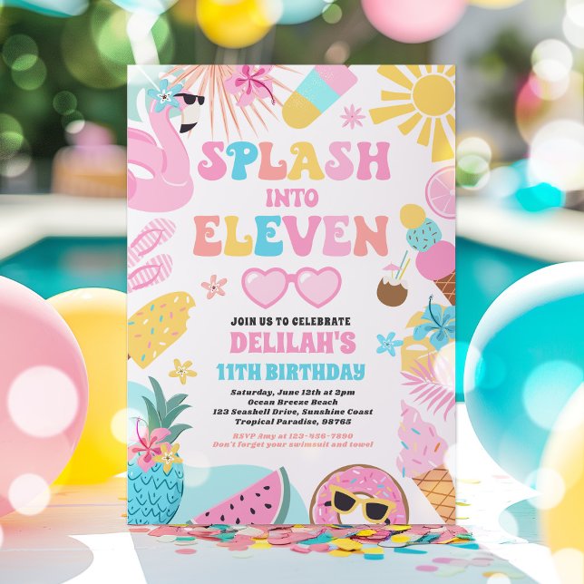 Splash Into Eleven Tropical Beach 11th Birthday Invitation (Creator Uploaded)