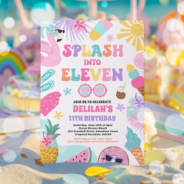 Splash Into Eleven Tropical Beach 11th Birthday Invitation (Creator Uploaded)