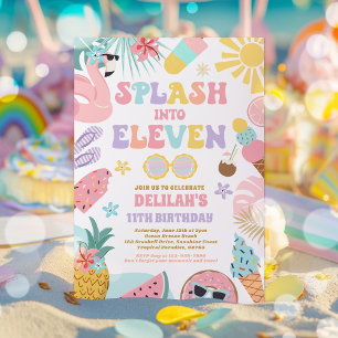 Splash Into Eleven Tropical Beach 11th Birthday Invitation