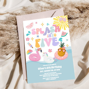 Splash Into Five Pool Party Summer 5th Birthday Invitation