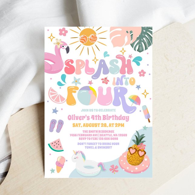 Splash Into Four Pool Party Summer 4th Birthday Invitation (Creator Uploaded)