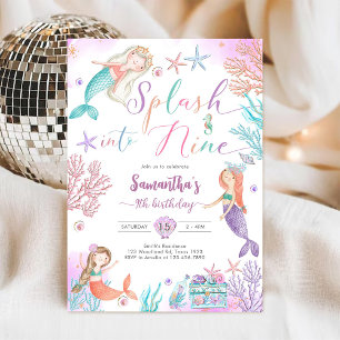 Splash Into Nine Mermaid Under The Sea Birthday Invitation