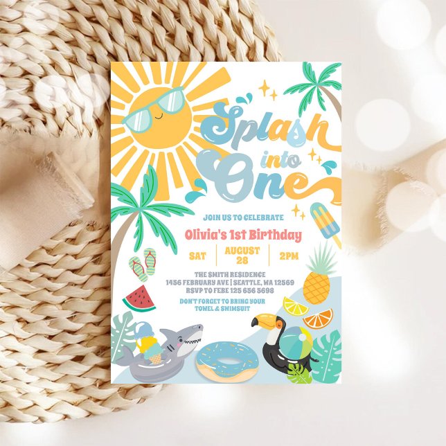Splash Into One Summer Party 1st Birthday  Invitation (Creator Uploaded)
