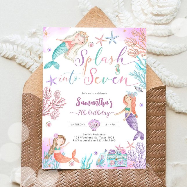 Splash Into Seven Mermaid Under The Sea Birthday Invitation (Creator Uploaded)