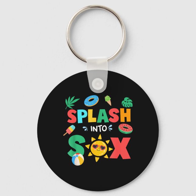 Splash Into Six Birthday Summer 6th Birthday Pool Key Ring (Front)