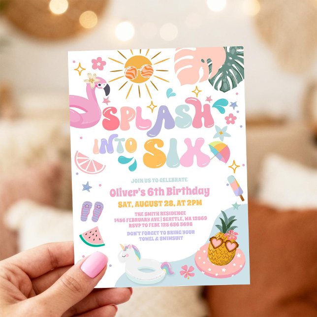 Splash Into Six Pool Party Summer 6th Birthday Invitation (Creator Uploaded)