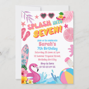 Splash Into Six Retro 7th Pool Birthday Party Invitation