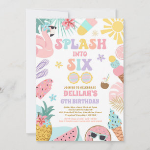 Splash Into Six Tropical Beach 6th Birthday Party Invitation
