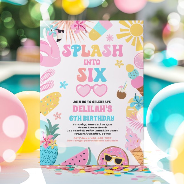 Splash Into Six Tropical Beach 6th Birthday Party Invitation (Creator Uploaded)