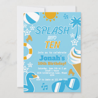 Splash into Ten Pool Party Birthday Boy summer Invitation
