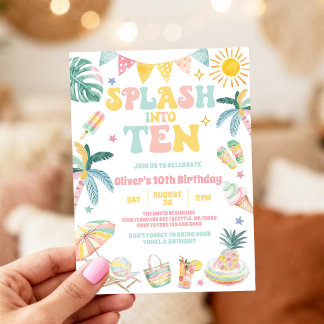 Splash Into Ten Tropical Summer 10th Birthday Invitation