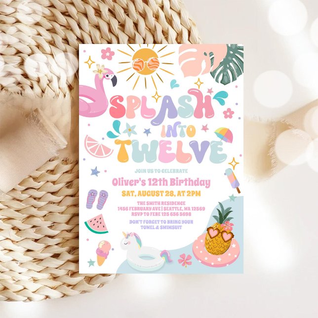 Splash Into Twelve Pool Party Summer 12th Birthday Invitation (Creator Uploaded)