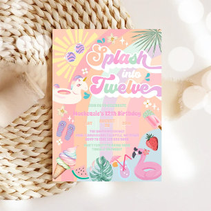 Splash Into Twelve Summer Rainbow Sun 12th Bday Invitation