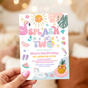 Splash Into Two Pool Party Summer 2nd Birthday Invitation