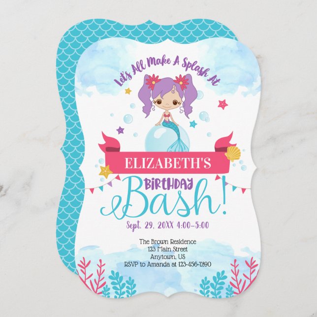 Splash Mermaid Birthday Bash Invitation (Front/Back)