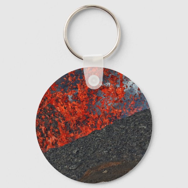 Splash of hot lava from crater of erupting volcano key ring (Front)