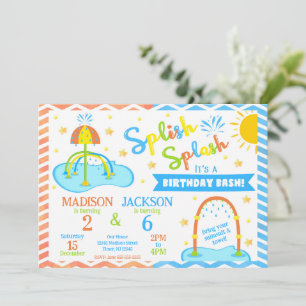 Splash Pad Joint Birthday Invitation   Water Park