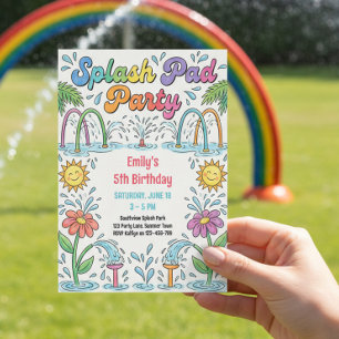 Splash Pad Party Colourful Summer Kids Birthday Invitation