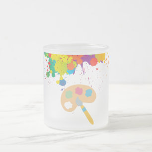 splash paint, brush frosted glass coffee mug