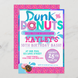 Splash Pool Dunk n Doughnut with Sprinkles Party Invitation