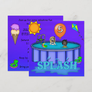 "Splash" Pool Party 5th Birthday Invitation