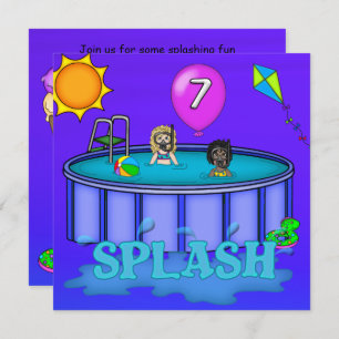 "Splash" Pool Party 7th Birthday Invitation