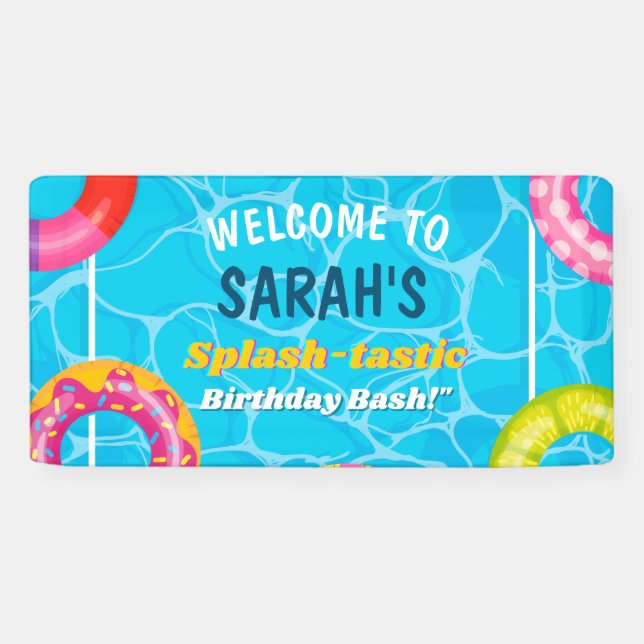 Splash Pool Party Summer Swimming Water Birthday  Banner (Horizontal)