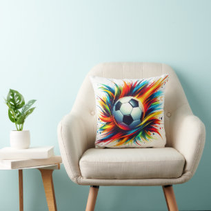 Splash Soccer Ball Futuristic Football Abstract Cushion