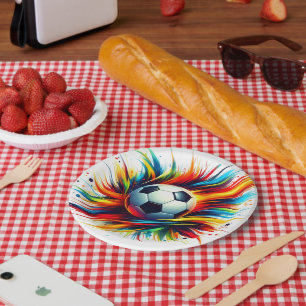 Splash Soccer Ball Futuristic Football Abstract Paper Plate
