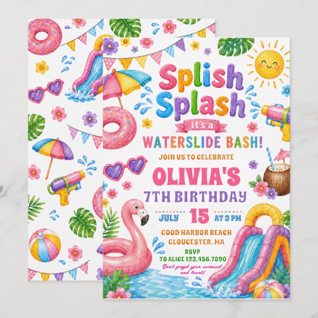 Splash Splash Waterslide Bash Birthday Invitation (Front/Back)