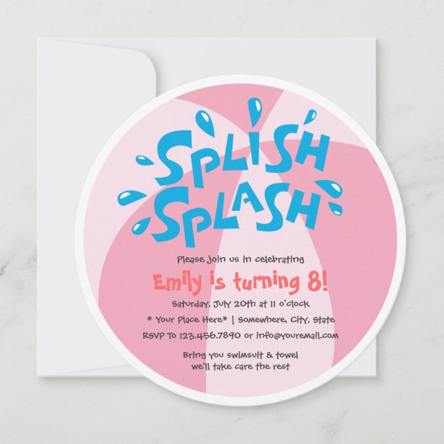Splash Summer Pool Party Girls Birthday Invitation (Front)