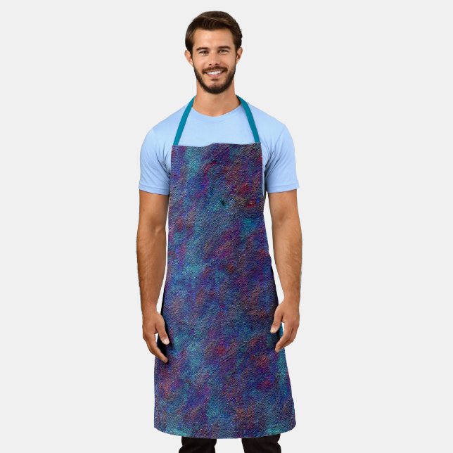 Splashes of leftover spray paint cyan and red  apron (Worn)