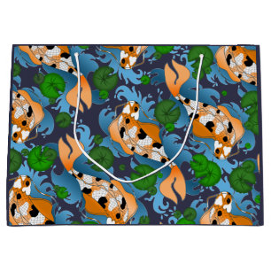 Splashing Asian Koi Fish Pond Lily Large Gift Bag