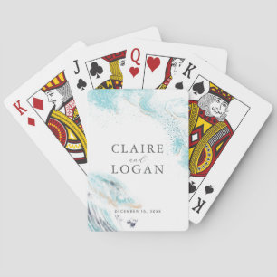 Splashing Blue Waves Coastal Wedding Playing Cards